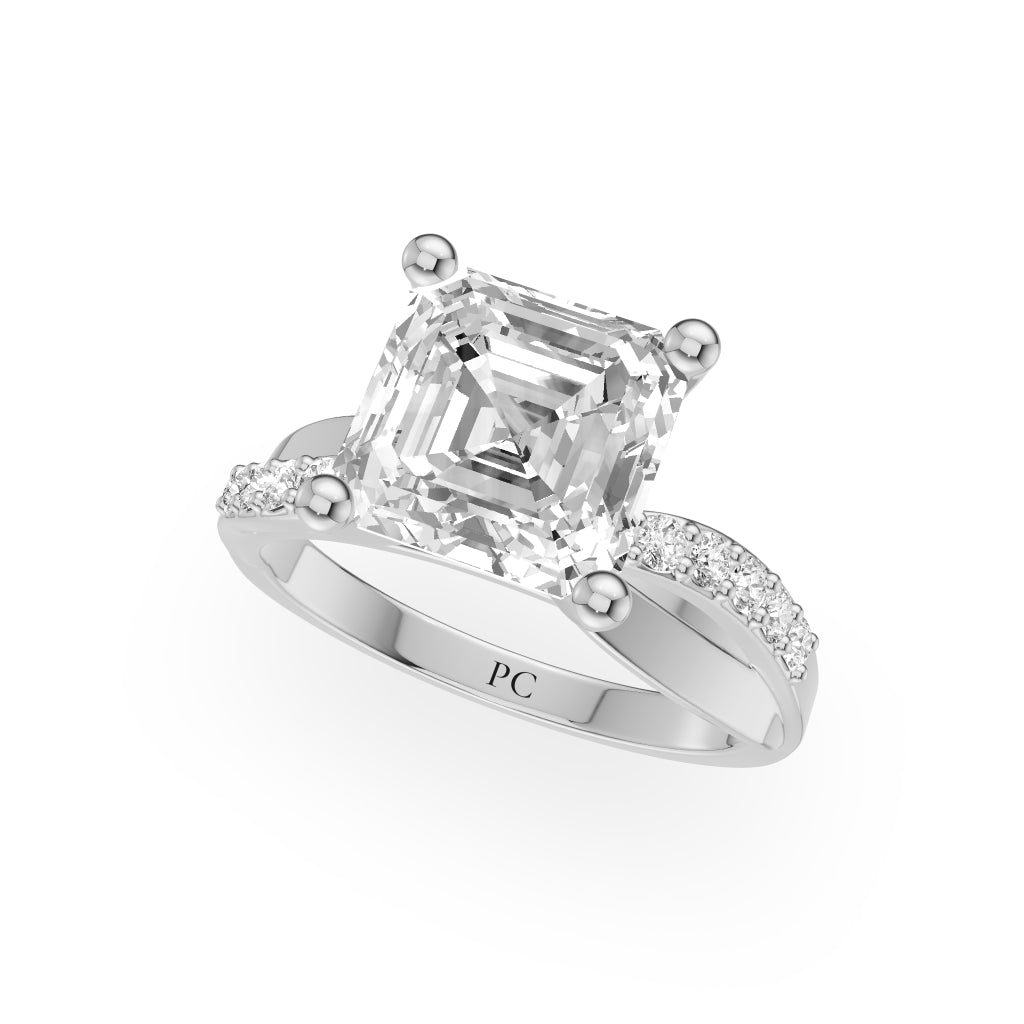 Celeste Vintage Engagement Rings in Asscher White Gold