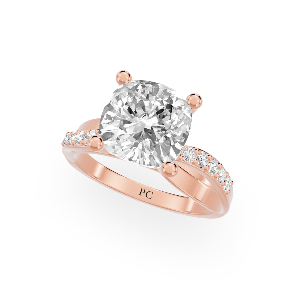 Celeste Vintage Engagement Rings in Cushion Rose Gold