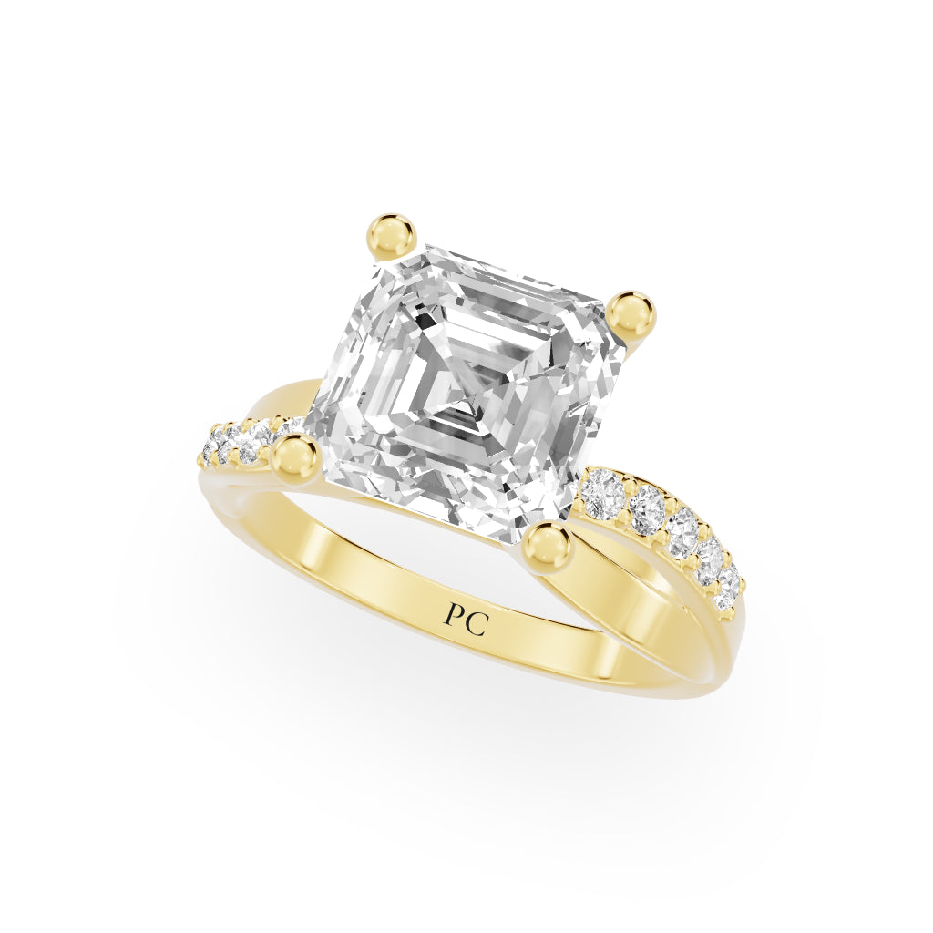 Celeste Vintage Engagement Rings in Asscher Yellow Gold
