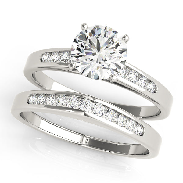 Tara Bezel Pave Tapered Shank Engagement Ring in Round White Gold