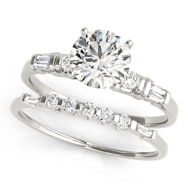 Donna Side Stone Engagement Ring in Round White Gold