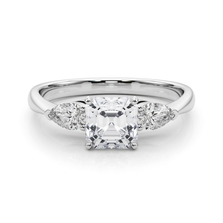 Denty Three Stone Engagement Ring in Heart Rose Gold