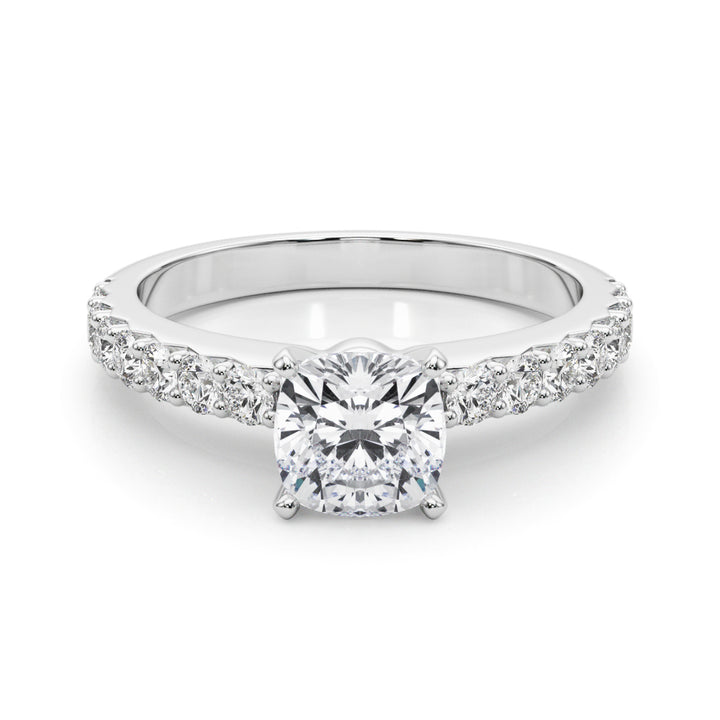 Queen 3/4 Pave Engagement Ring in Round White Gold