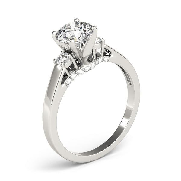 Straw Three Stone With Hidden Halo Engagement Ring in Round White Gold