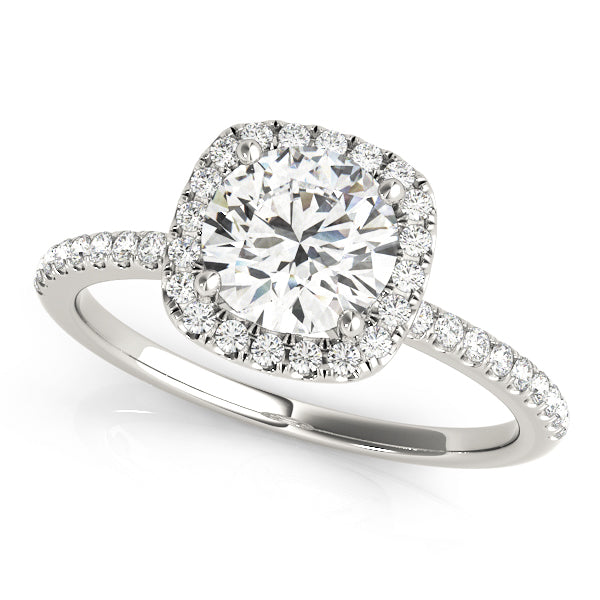 Brisbane Halo Pave Engagement Ring in Round White Gold