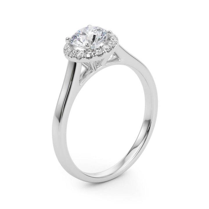 Anny Halo Tapered Engagement Ring in Round White Gold