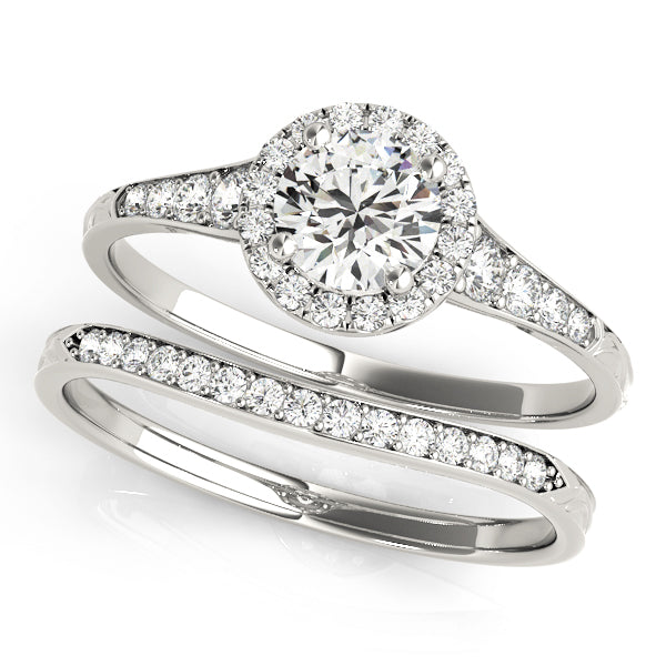 Lee Single Row Halo Engagement Ring in Round White Gold