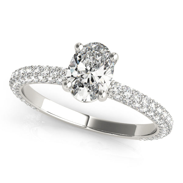 Hong Three Row Pave Engagement Ring in Oval White Gold