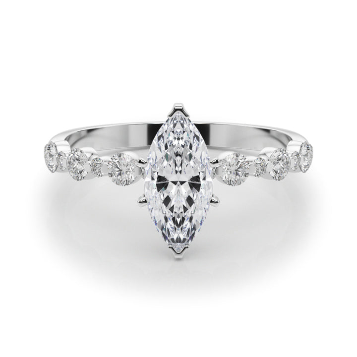 Warn Side Stone Fancy Engagement Ring in Round White Gold