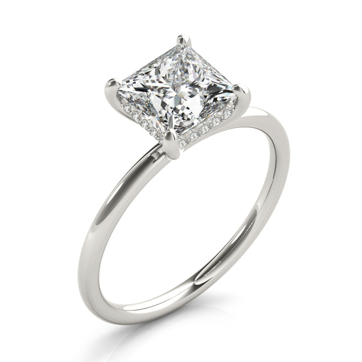 Rout Princess Cut Hidden Halo Engagement Ring in Princess White Gold