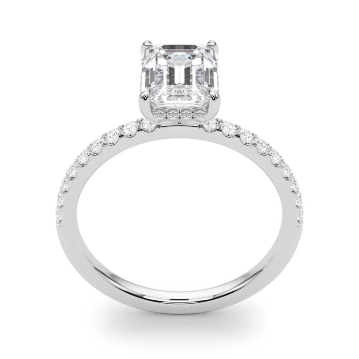 Nightingle Hidden Halo Pave Engagement Ring in Emerald White Gold