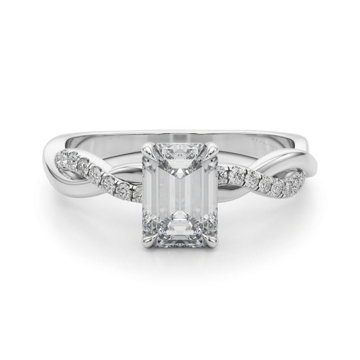 Camila Twisted Pave Engagement Ring in Emerald White Gold