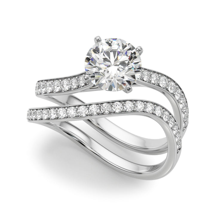 Coral Twisted Pave Engagement Ring in Round White Gold