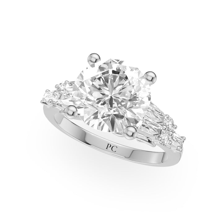 Harley Side Stone Engagement Ring in Round White Gold
