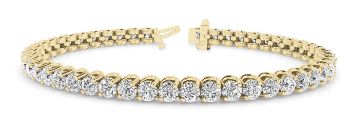 Stripe Two Prong Inline Bracelet in Yellow Gold