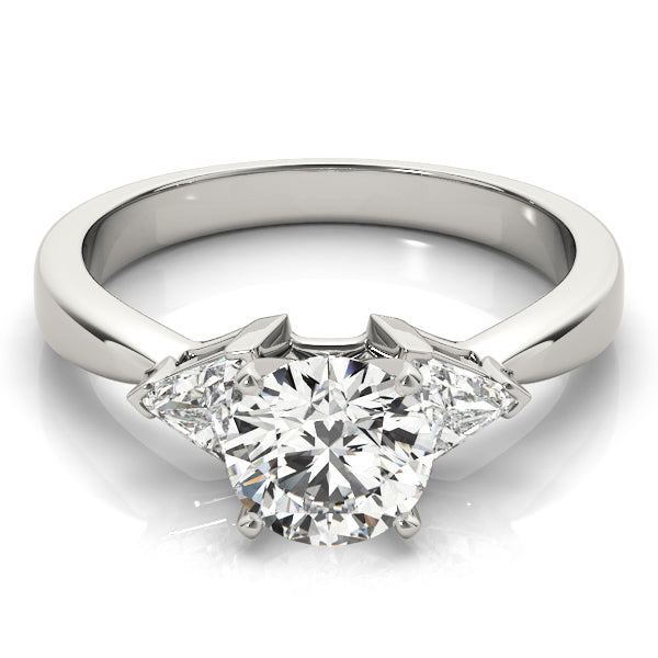 Inne Three Stone Trillion Engagement Ring in Round White Gold