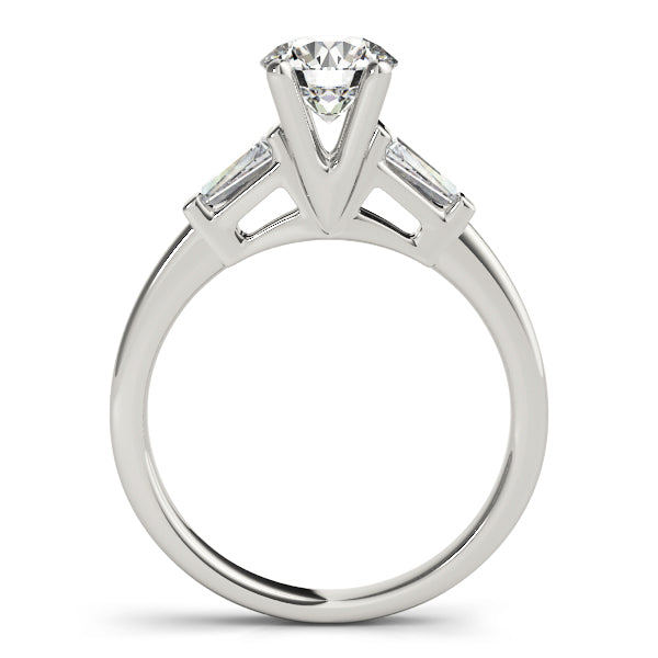Thea Three Stone Trillion Engagement Ring in Round White Gold