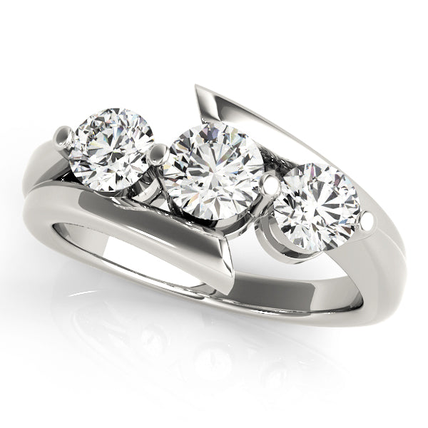 Nero Three Stone Twisted Shank Engagement Ring in Round White Gold