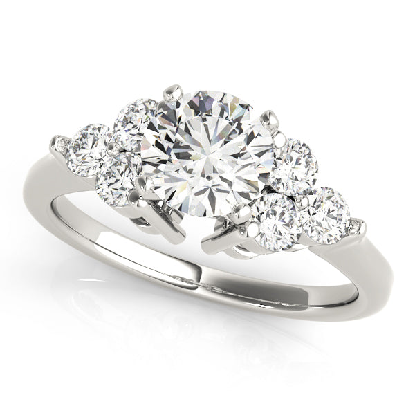 Hazal Three Stone Engagement Ring in Round White Gold