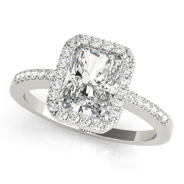 Olive Halo Engagement Ring in Emerald White Gold