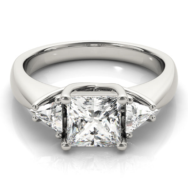Maid Half Bezel Three Stone Engagement Ring in Round White Gold
