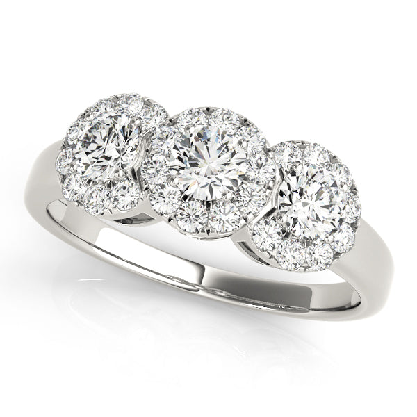 Rach Three Stone Halo Engagement Ring