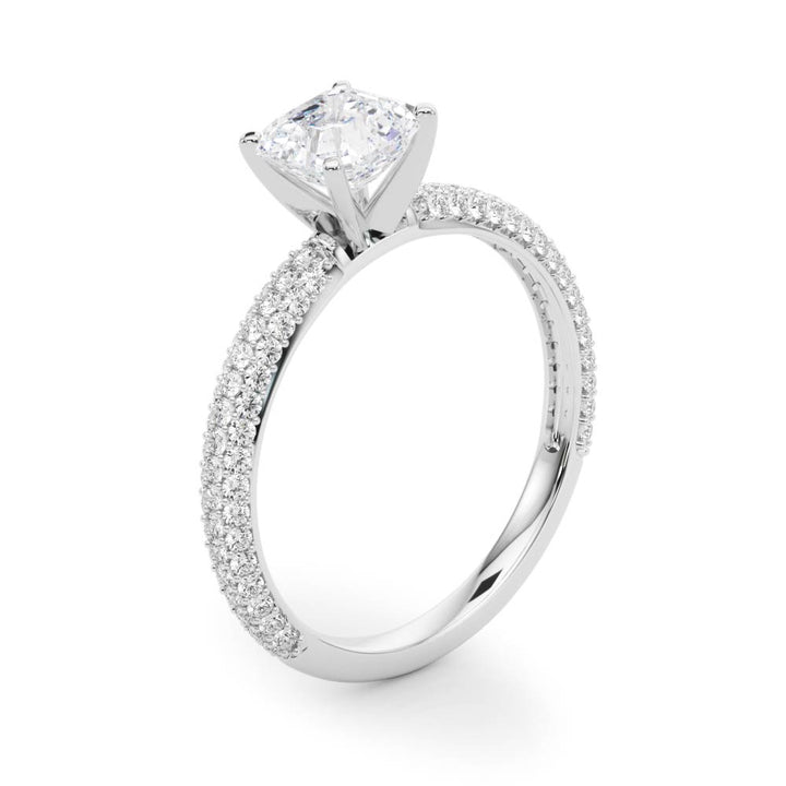 Casty Three Row Engagement Ring in Round White Gold