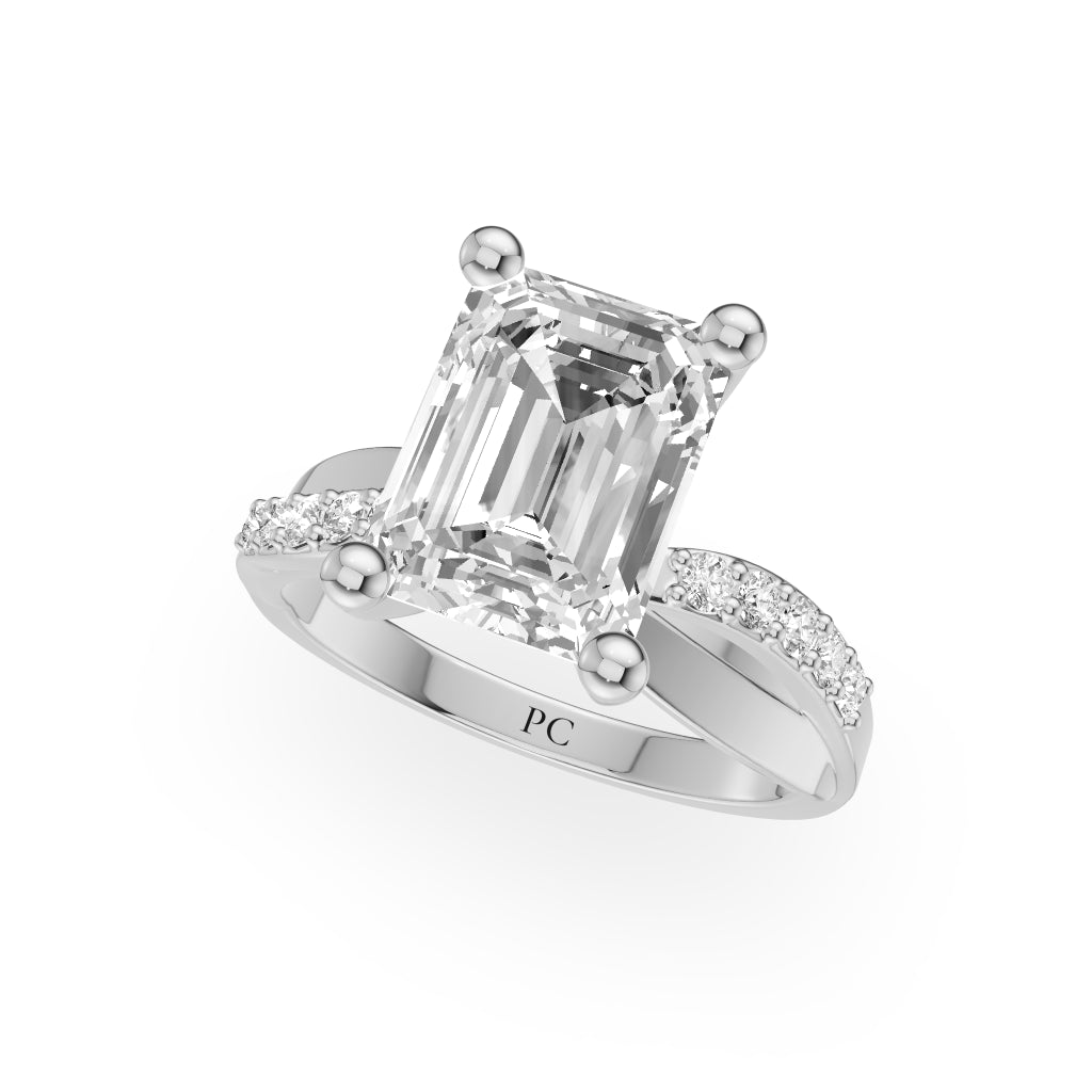 Celeste Vintage Engagement Rings in Emerald White Gold