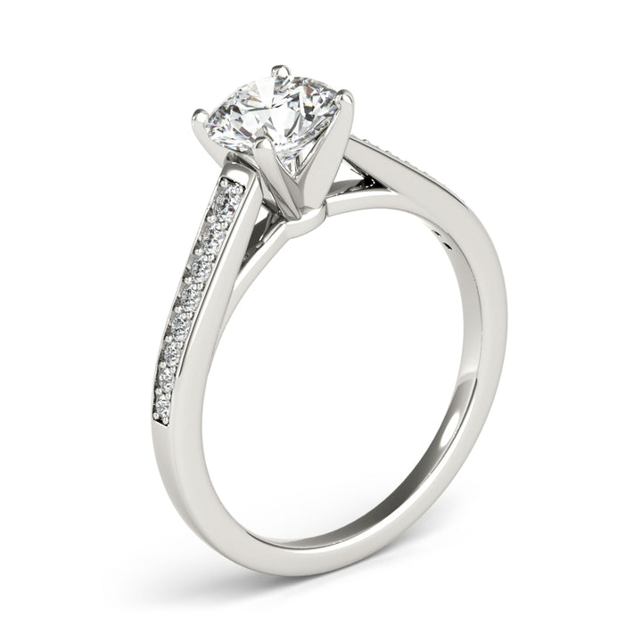 Rock Cathedral Engagement Ring in Round White Gold