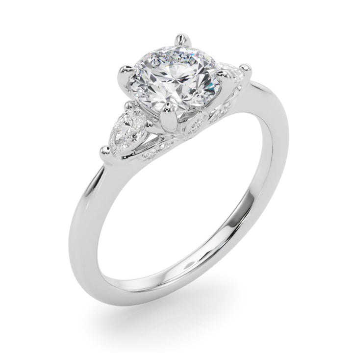 Birdie Three Stone Engagement Ring in Round White Gold
