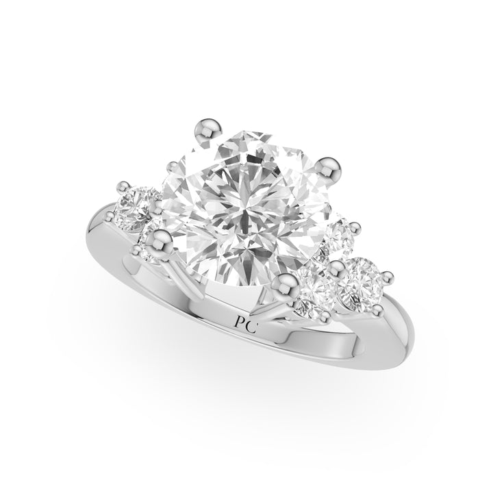 Glora Three Stone Engagement Ring in Round White Gold