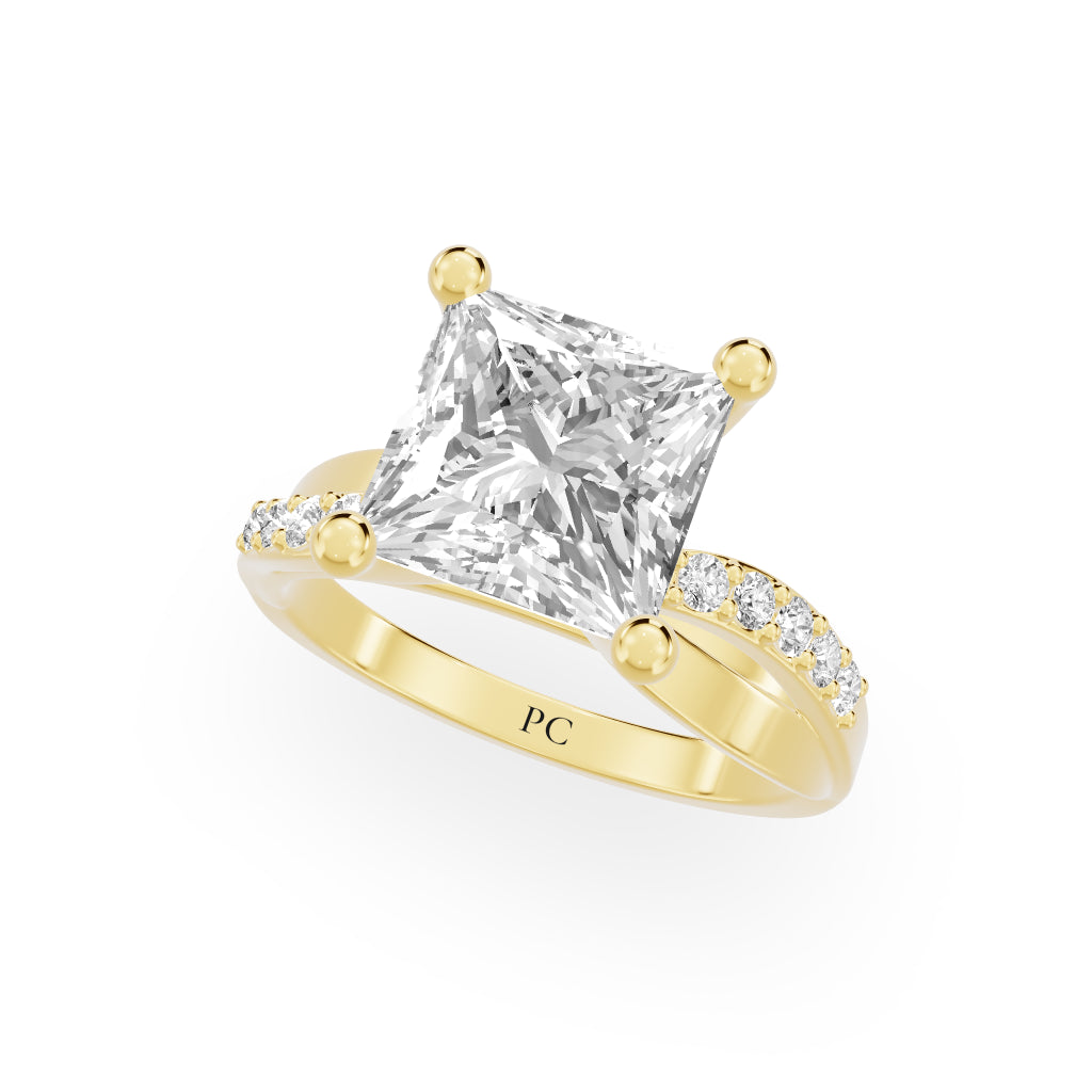 Celeste Vintage Engagement Rings in Princess Yellow Gold