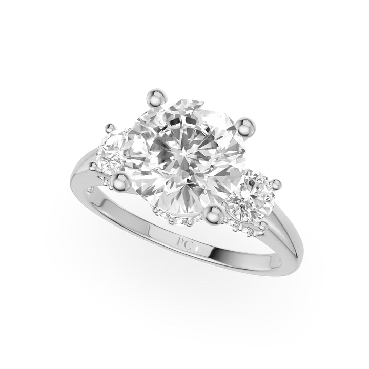 Straw Three Stone With Hidden Haloengagement Ring