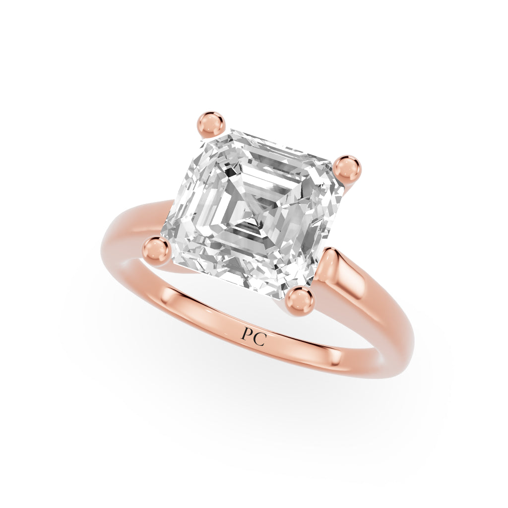 Grandeur Solitaire Engagement Rings in Asscher Rose Gold