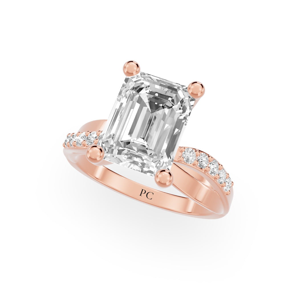 Celeste Vintage Engagement Rings in Emerald Rose Gold
