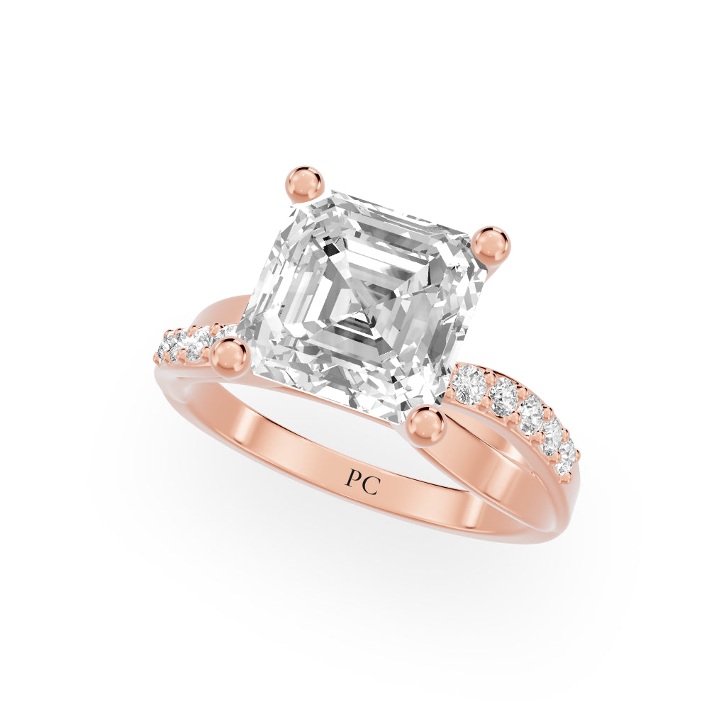 Celeste Vintage Engagement Rings in Asscher Rose Gold