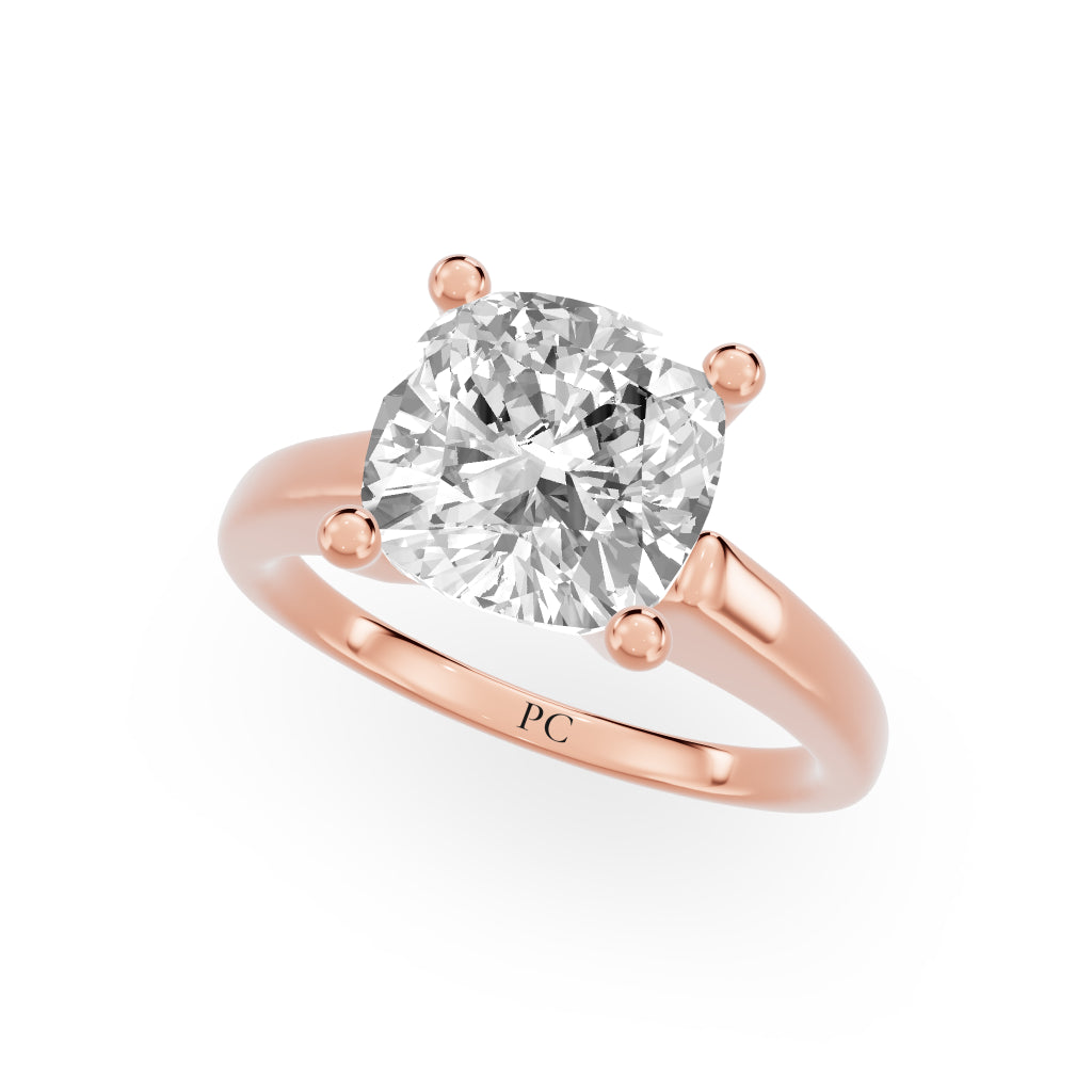 Grandeur Solitaire Engagement Rings in Cushion Rose Gold
