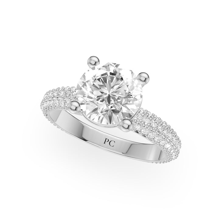 Hong Three Row Pave Engagement Ring in Round White Gold