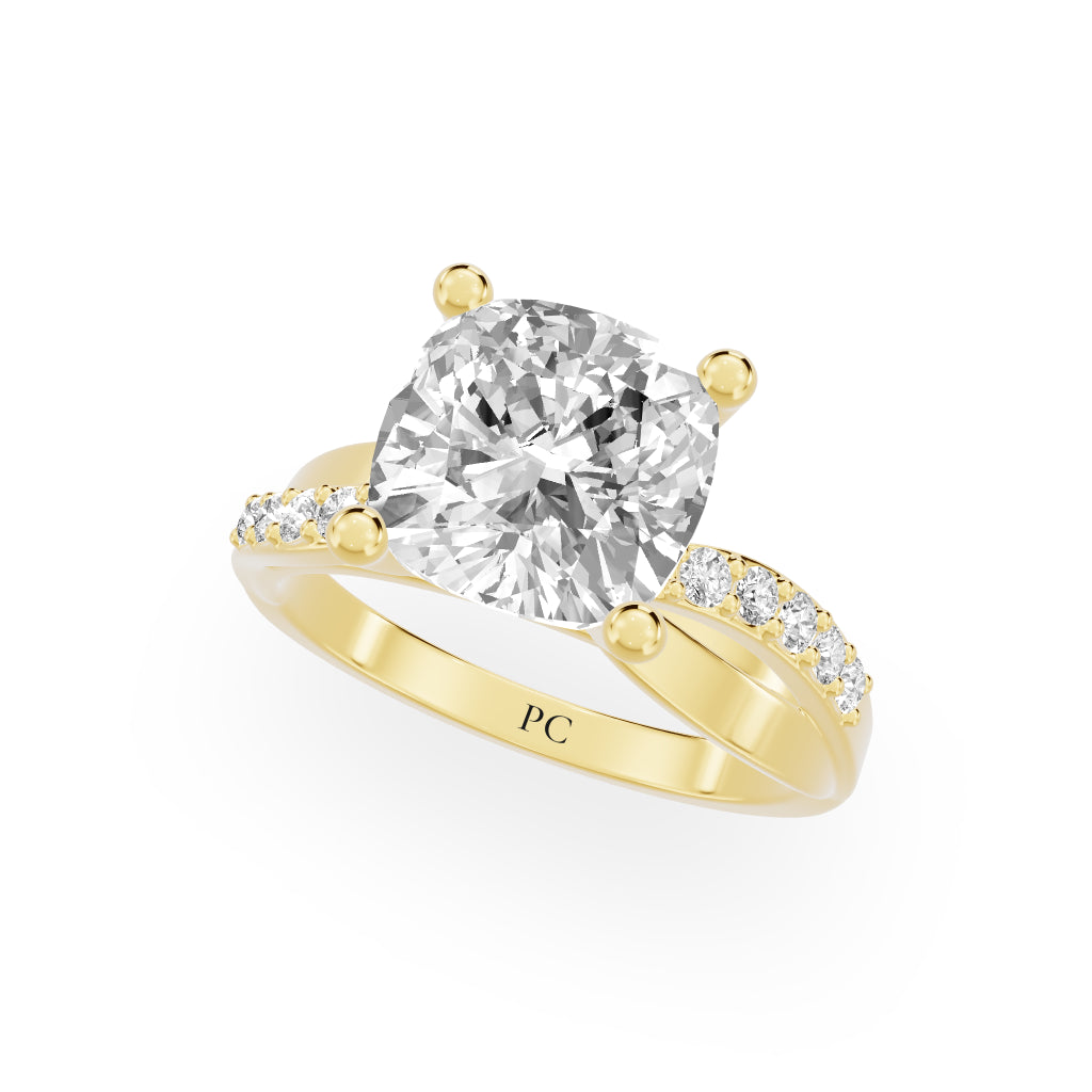 Celeste Vintage Engagement Rings in Cushion Yellow Gold