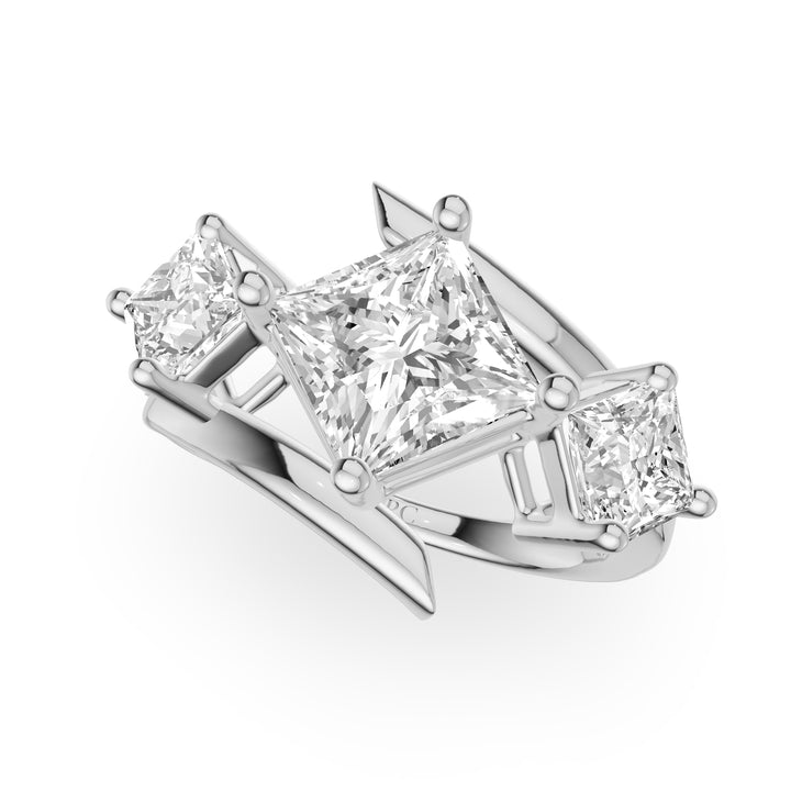 Lavender Three Stone Princess Twisted Engagement Ring