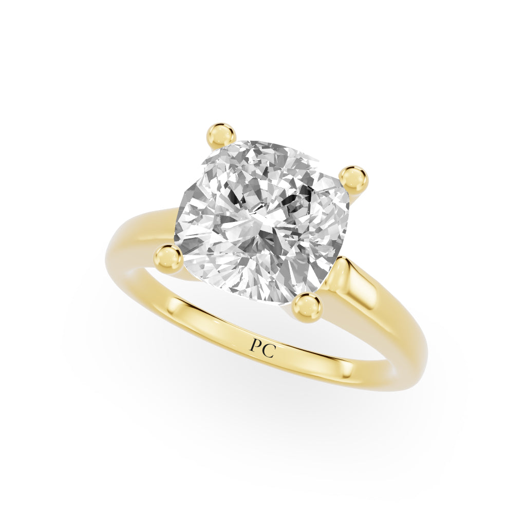 Grandeur Solitaire Engagement Rings in Cushion Yellow Gold
