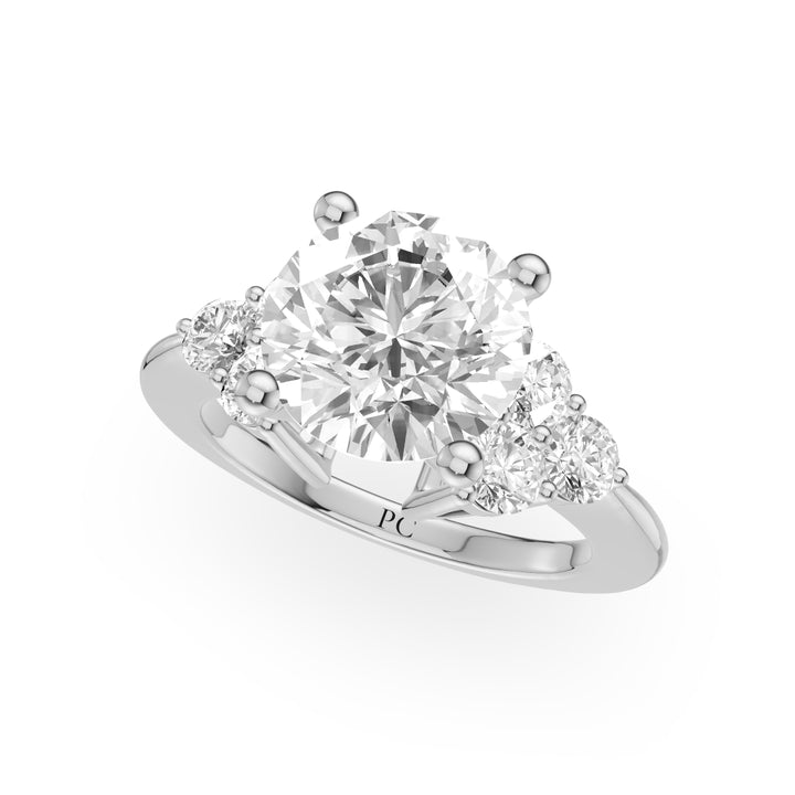 Bee Side Stone With High Set Engagement Ring in Round White Gold