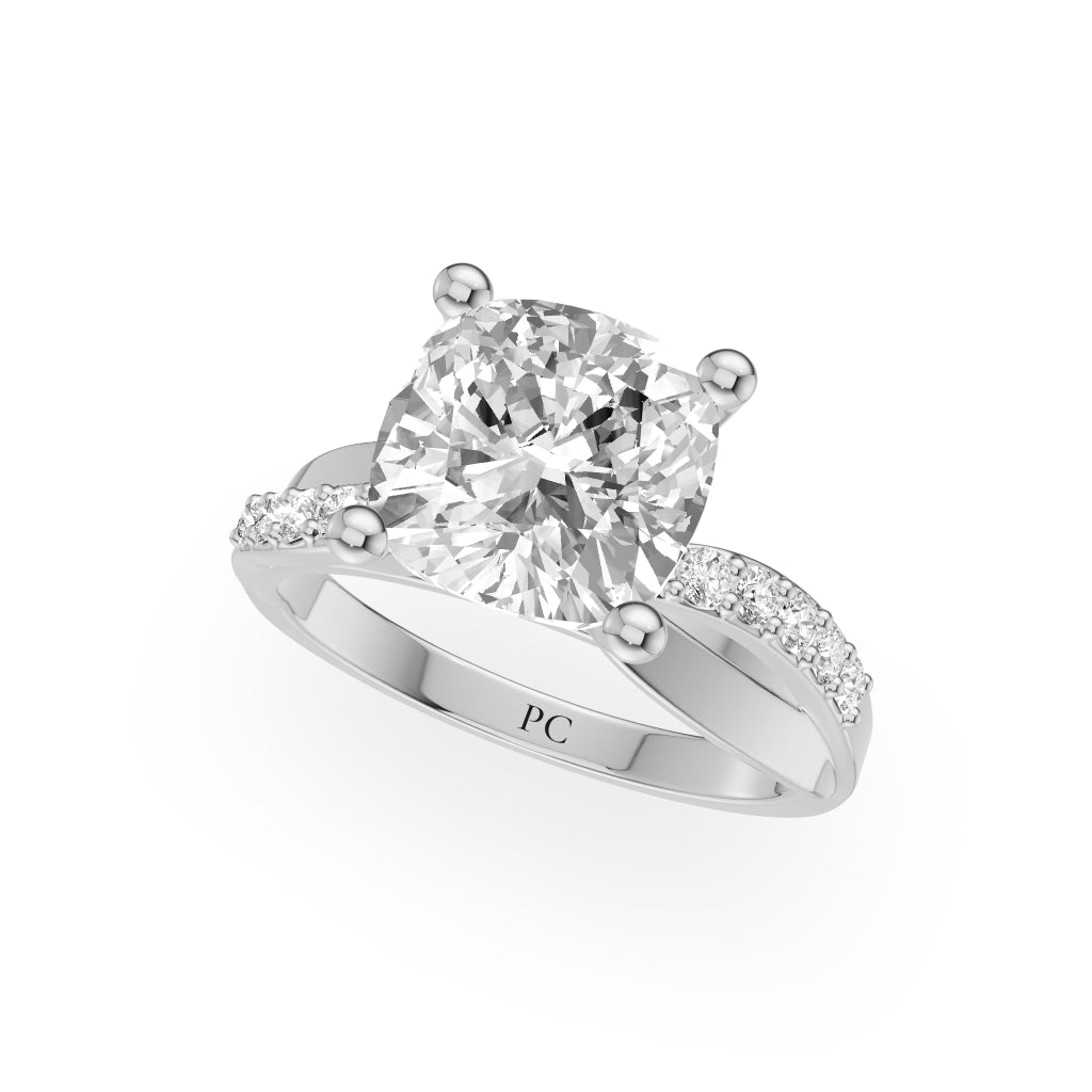 Celeste Vintage Engagement Rings in Cushion White Gold